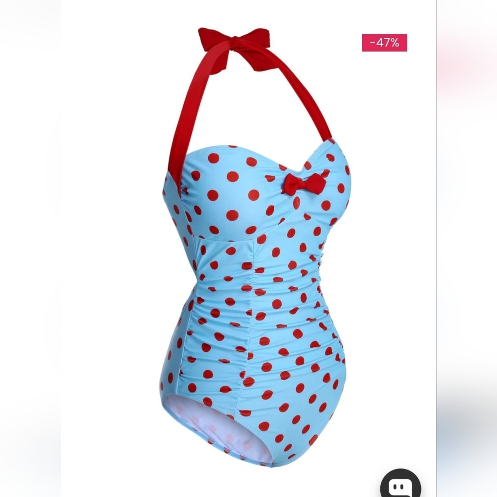 Women's Retro Polka Dot Swimsuit - Blue and Red